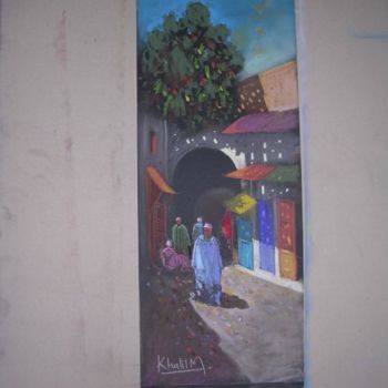Painting titled "Rue a Tetuan" by Mohammed Khalil, Original Artwork, Oil