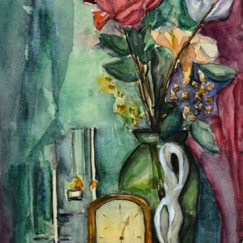 Картина под названием "натюрморт с часами…" - Жанна Митин, Подлинное произведение искусства