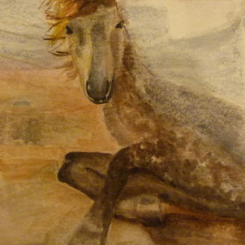 Pintura titulada "конь на отдыхе" por Zhanna Mitin, Obra de arte original, Papel