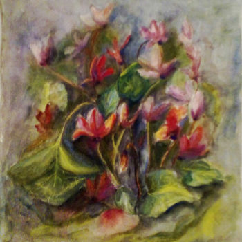 Painting titled "фиалки альпийские" by Zhanna Mitin, Original Artwork, Watercolor