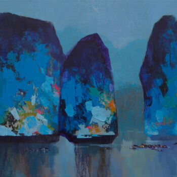 Pintura titulada "DAWN ON HALONG BAY…" por Khanh The Bui, Obra de arte original, Acrílico