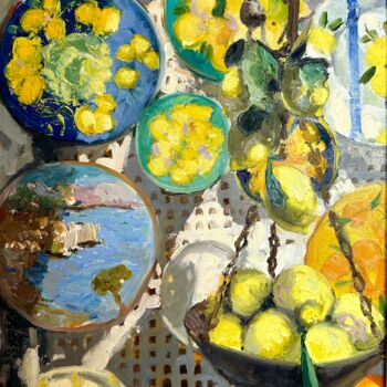 Pintura titulada "Amalfi lemons" por Khanlar Asadullayev, Obra de arte original, Oleo Montado en Cartulina