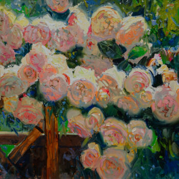 Pittura intitolato "White Rose" da Khanlar Asadullayev, Opera d'arte originale, Olio