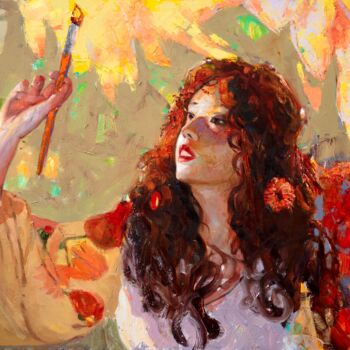 제목이 "Sunflower Girl"인 미술작품 Khanlar Asadullayev로, 원작, 기름