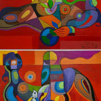 Painting titled "Heat. Diptych" by Zaza Kharabadze, Original Artwork, Oil Mounted on Wood Stretcher frame