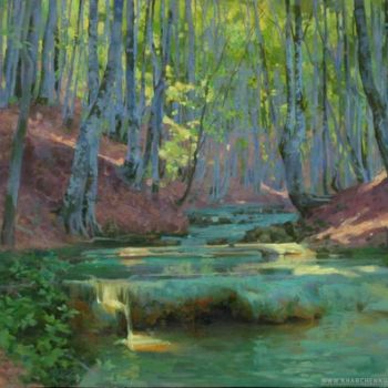 Pittura intitolato "The beech grove" da Valeriy Kharchenko, Opera d'arte originale, Olio