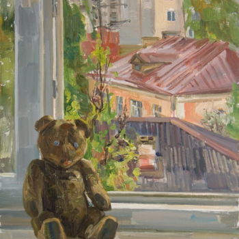 Malerei mit dem Titel "Teddy with blue eyes" von Valeriy Kharchenko, Original-Kunstwerk