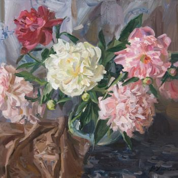 Painting titled "Bouquet of peonies" by Valeriy Kharchenko, Original Artwork