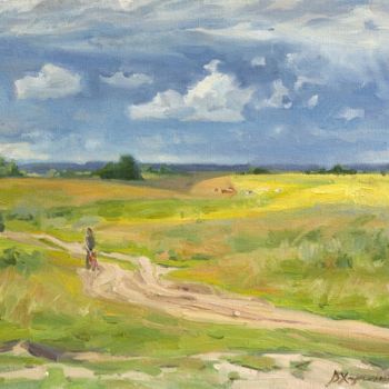 Painting titled "The road in fields" by Valeriy Kharchenko, Original Artwork
