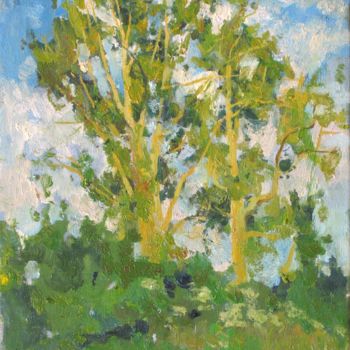 Картина под названием "Golden poplars" - Valeriy Kharchenko, Подлинное произведение искусства