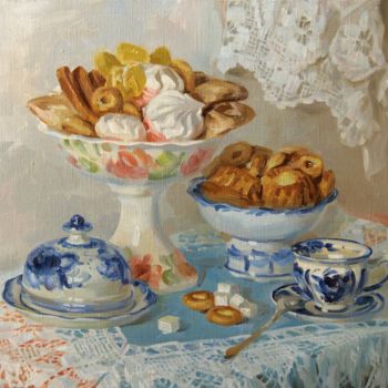 Malerei mit dem Titel "For tea" von Valeriy Kharchenko, Original-Kunstwerk