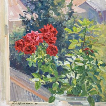 Painting titled "Red roses" by Valeriy Kharchenko, Original Artwork