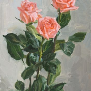 Schilderij getiteld "Pink roses" door Valeriy Kharchenko, Origineel Kunstwerk