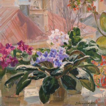 Painting titled "Spring at my window" by Valeriy Kharchenko, Original Artwork, Oil