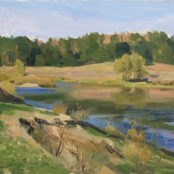 Painting titled "Ugra river" by Valeriy Kharchenko, Original Artwork, Oil