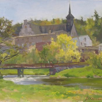 Painting titled "Bridge near the chu…" by Valeriy Kharchenko, Original Artwork, Oil