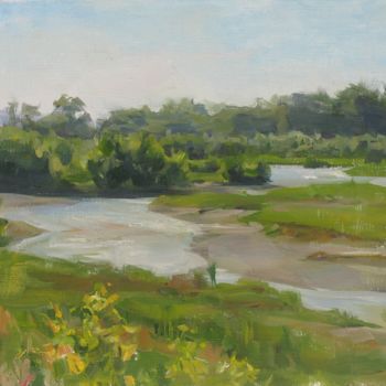 Painting titled "Urup river" by Valeriy Kharchenko, Original Artwork, Oil