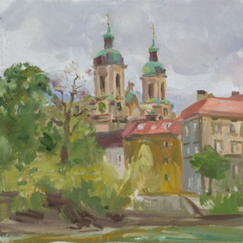 Картина под названием "Inn River Embankment" - Valeriy Kharchenko, Подлинное произведение искусства, Масло
