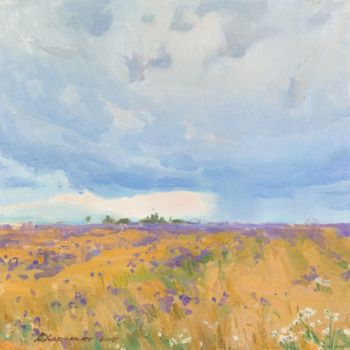 Pittura intitolato "Rain at the horizon" da Valeriy Kharchenko, Opera d'arte originale, Olio