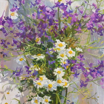 Painting titled "Meadow flowers" by Valeriy Kharchenko, Original Artwork, Oil