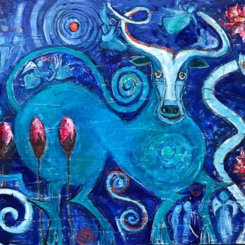 Painting titled "Stylized bull" by Khatuna Songulashvili, Original Artwork, Oil