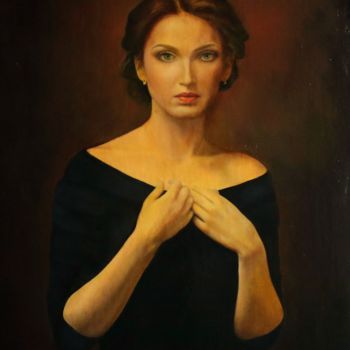 Painting titled "...Портрет..." by Valerii Semenikhin, Original Artwork, Oil Mounted on Wood Stretcher frame