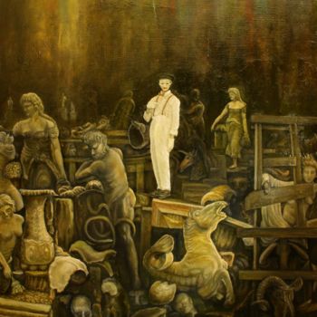 「Остановка клоуна. К…」というタイトルの絵画 Валерий Семенихинによって, オリジナルのアートワーク, オイル ウッドストレッチャーフレームにマウント