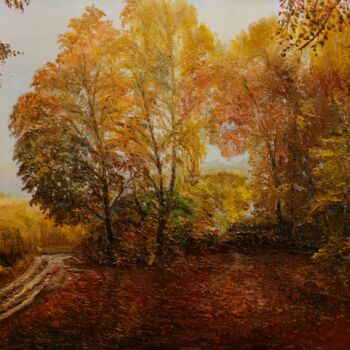 Peinture intitulée "Дорога в осень" par Valerii Semenikhin, Œuvre d'art originale, Huile Monté sur Châssis en bois