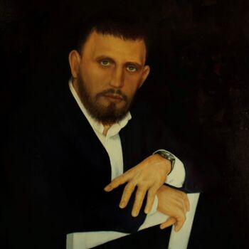 Painting titled "Портрет Владимира С." by Valerii Semenikhin, Original Artwork, Oil Mounted on Wood Stretcher frame