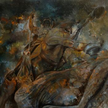Картина под названием "Чудо Георгия о змие" - Валерий Семенихин, Подлинное произведение искусства, Масло Установлен на Дерев…