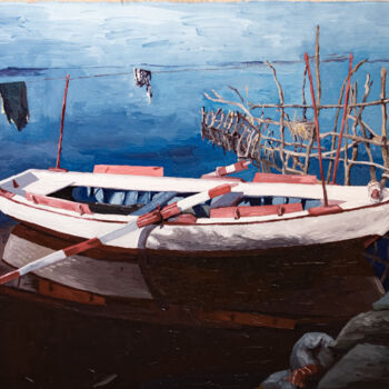 Картина под названием "Lake Boat" - Kheder, Подлинное произведение искусства, Масло
