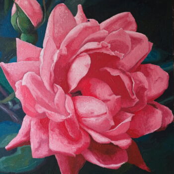 Картина под названием "Pink Rose oil paint…" - Kheder, Подлинное произведение искусства, Масло