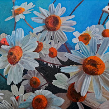 Картина под названием "Blue Floral" - Kheder, Подлинное произведение искусства, Масло