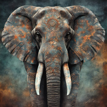 Arte digital titulada "ELEPHANT #1" por Khélène, Obra de arte original, Pintura Digital Montado en Bastidor de camilla de ma…