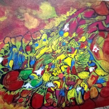 Картина под названием "Garden flowers" - Khira Jalil, Подлинное произведение искусства, Акрил