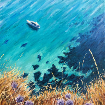 Painting titled "Sea. Crimea." by Olga Kholodova, Original Artwork, Oil Mounted on Wood Stretcher frame