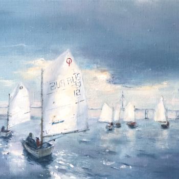 Painting titled "Regatta" by Olga Kholodova, Original Artwork, Oil Mounted on Wood Stretcher frame