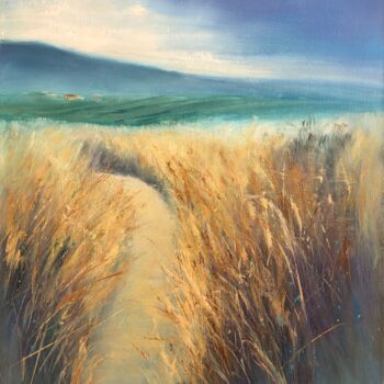 Painting titled "Path to the vineyard" by Olga Kholodova, Original Artwork, Oil Mounted on Wood Stretcher frame