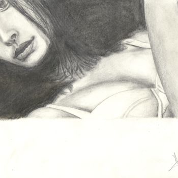 Drawing titled "Femme à demi nue" by Khove, Original Artwork, Pencil