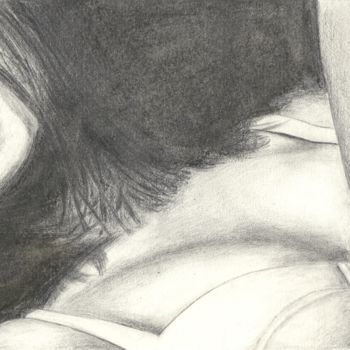 Drawing titled "Femme à demi-nue" by Khove, Original Artwork, Pencil