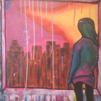 Painting titled "cold city" by Khrestos Papanastasiou, Original Artwork, Acrylic Mounted on Wood Stretcher frame