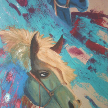 Painting titled "horses" by Khrestos Papanastasiou, Original Artwork, Acrylic Mounted on Wood Stretcher frame