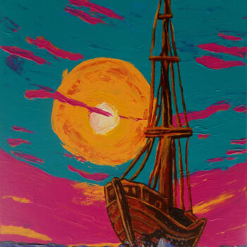 Painting titled "boat" by Khrestos Papanastasiou, Original Artwork, Acrylic