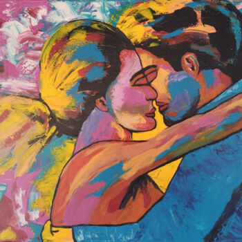 Pintura titulada "love kiss" por Khrestos Papanastasiou, Obra de arte original, Acrílico Montado en Bastidor de camilla de m…