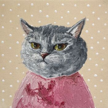 Painting titled "Hungry cat" by Zoia Khristenko, Original Artwork, Oil