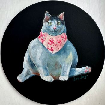 Painting titled "fat hungry cat" by Zoia Khristenko, Original Artwork, Oil