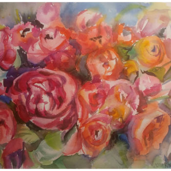 Картина под названием "Roses" - Khrystyna Dransfeld, Подлинное произведение искусства, Акварель