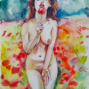 Painting titled "Red" by Khrystyna Dransfeld, Original Artwork, Watercolor