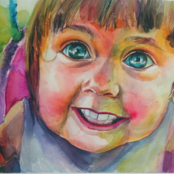 Malarstwo zatytułowany „Swing and smile” autorstwa Khrystyna Dransfeld, Oryginalna praca, Akwarela
