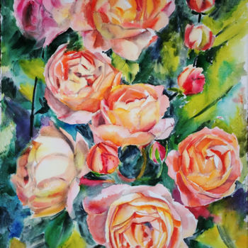 Painting titled "Roses2" by Khrystyna Dransfeld, Original Artwork, Watercolor